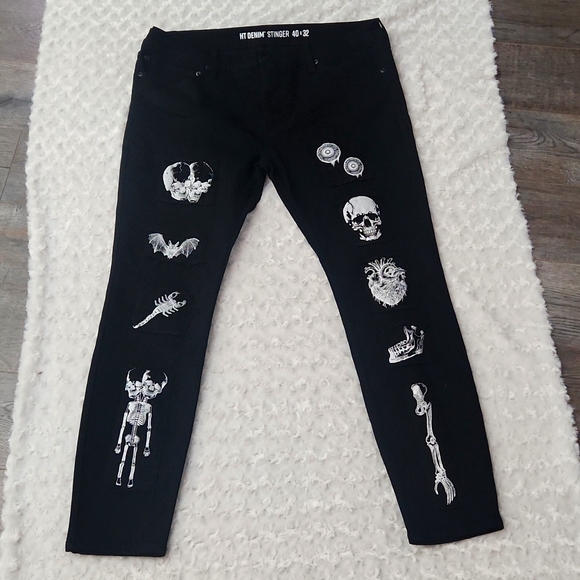 Hot Topic Black Anatomy Patches Stinger Jeans Men's Size 40 - Picture 3 of 10